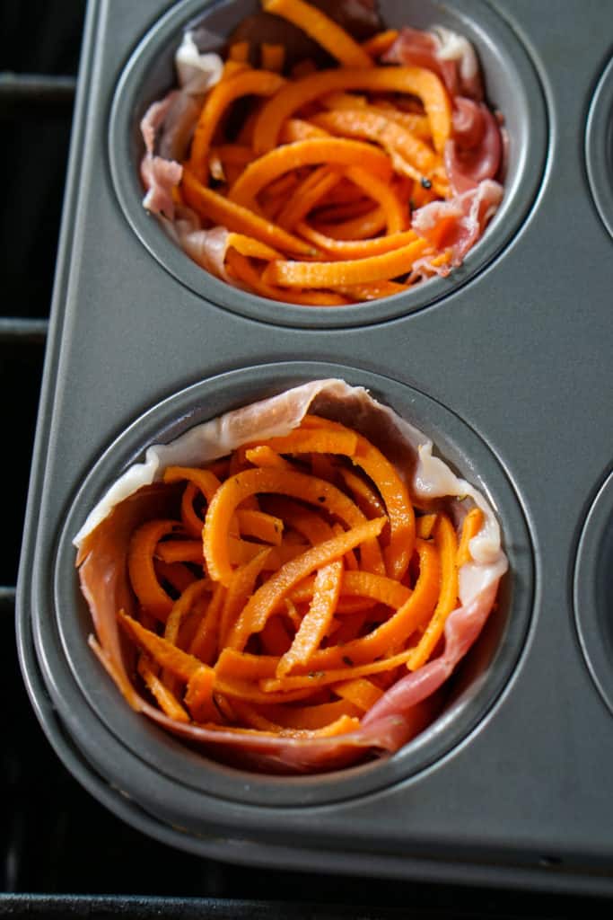 Try this Prosciutto Sweet Potato Breakfast Nests recipe for a quick on-the-go breakfast that leaves you feeling full and energized all morning long!