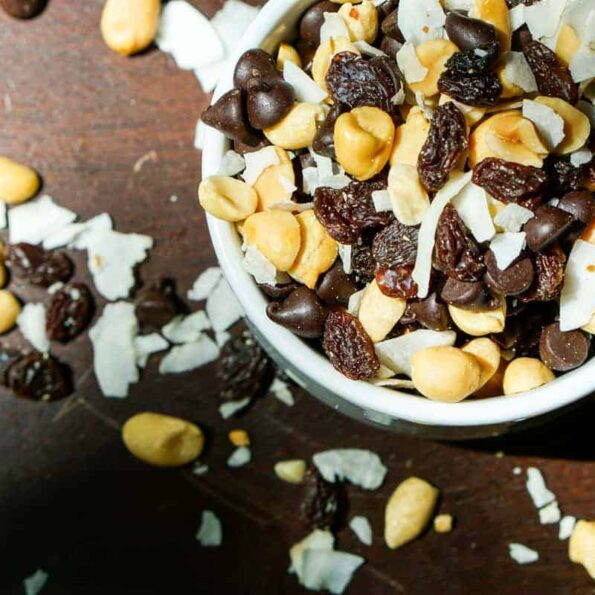 Chocolaty Coconut GORP recipe - This is a quick and easy make it yourself recipe for trail mix. Just get the four ingredients in the perfect proportions, mix together, and be on your way. Great for hikes, travel and just keeping on hand for when hunger strikes!