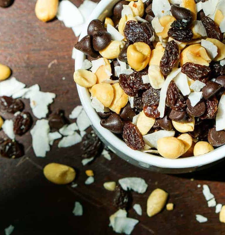 Chocolaty Coconut GORP recipe - This is a quick and easy make it yourself recipe for trail mix. Just get the four ingredients in the perfect proportions, mix together, and be on your way. Great for hikes, travel and just keeping on hand for when hunger strikes!