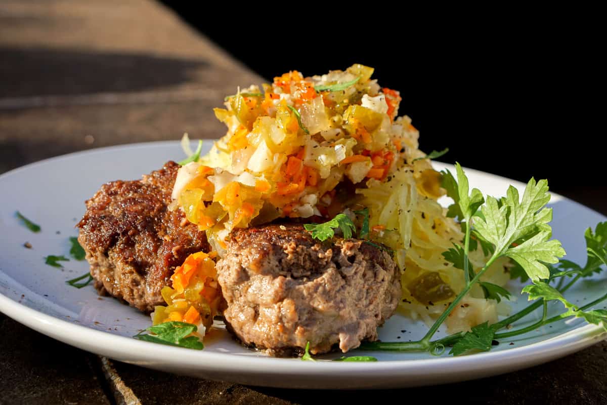 Super Easy Italian Meatballs and Giardiniera on Spaghetti Squash Recipe - gluten free, dairy free, grain free and delicious!