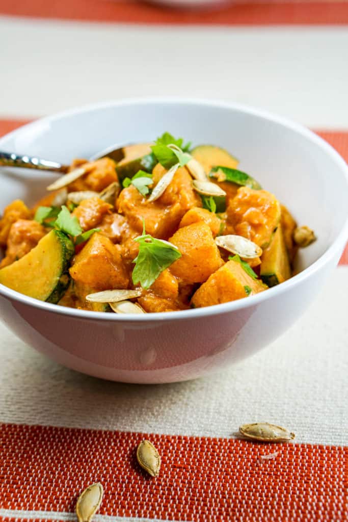 Pumpkin Coconut Curry Recipe - Healthy clean eating curry recipe using real whole food. Great served by itself or over rice or zoodles.