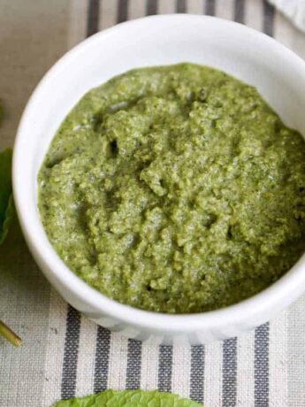 Quick 5 minute Mint Chutney recipe using only 5 ingredients. Healthy, gluten free, dairy free, and a great way to use leftover herbs.