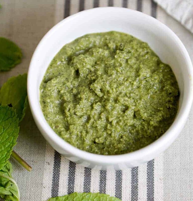Quick 5 minute Mint Chutney recipe using only 5 ingredients. Healthy, gluten free, dairy free, and a great way to use leftover herbs.