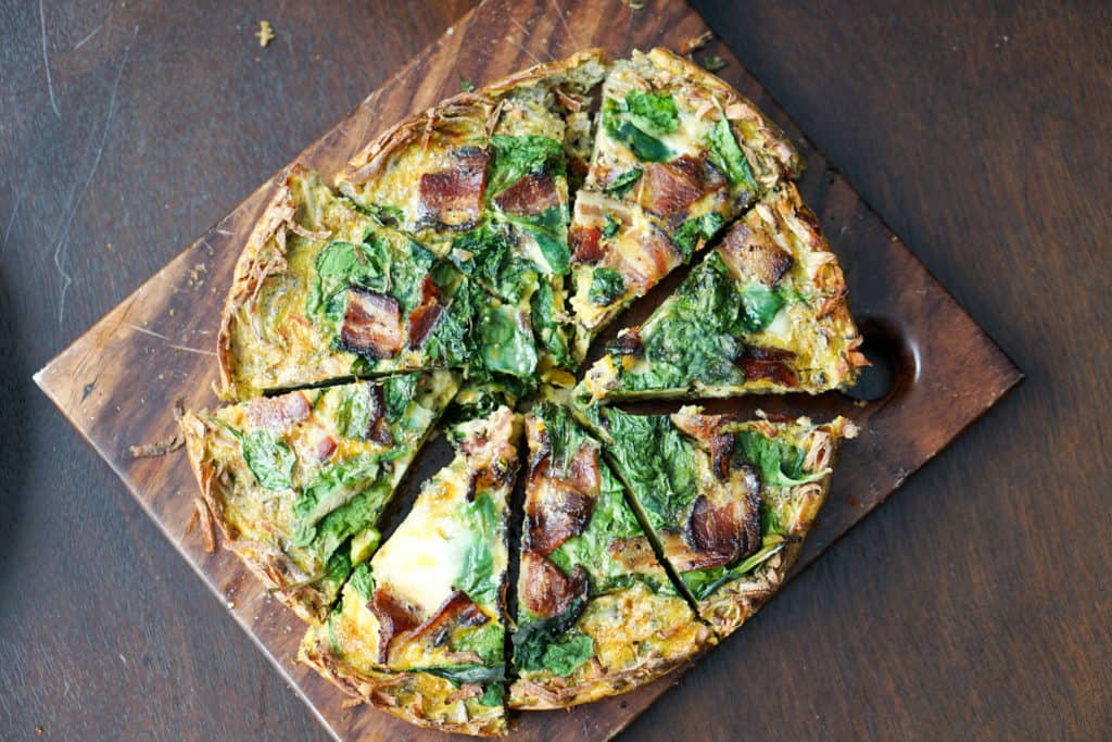 A perfect make ahead dish for any event: gluten free, dairy free, paleo, grain free bacon spinach quiche recipe is the answer to a healthy and easy brunch