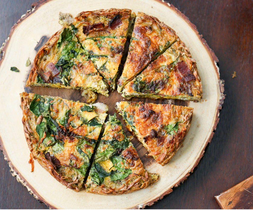 Mother's Day Brunch Menu: A perfect make ahead dish for any event: gluten free, dairy free, paleo, grain free bacon spinach quiche recipe is the answer to a healthy and easy brunch