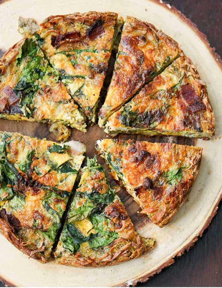 Mother's Day Brunch Menu: A perfect make ahead dish for any event: gluten free, dairy free, paleo, grain free bacon spinach quiche recipe is the answer to a healthy and easy brunch