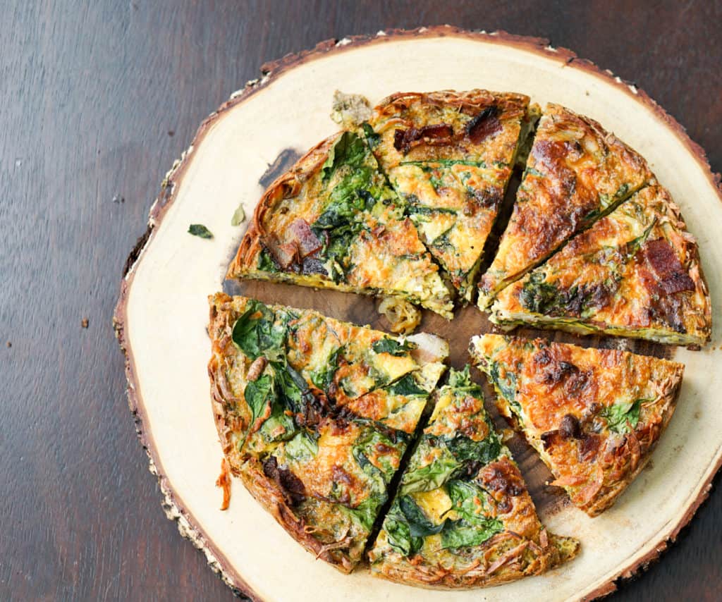 A perfect make ahead dish for any event: gluten free, dairy free, paleo, grain free bacon spinach quiche recipe is the answer to a healthy and easy brunch