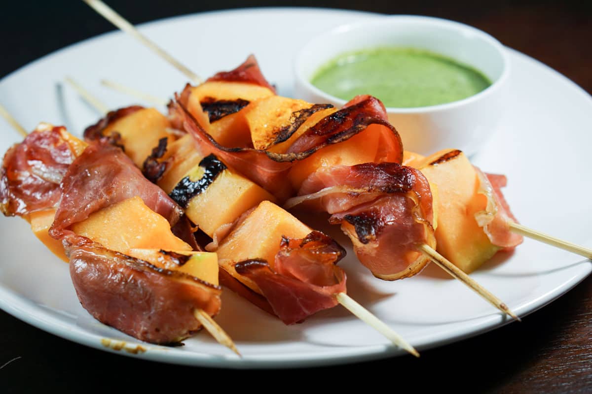 Grilled Cantaloupe Prosciutto Skewers with Mint Chutney Eat Your Way