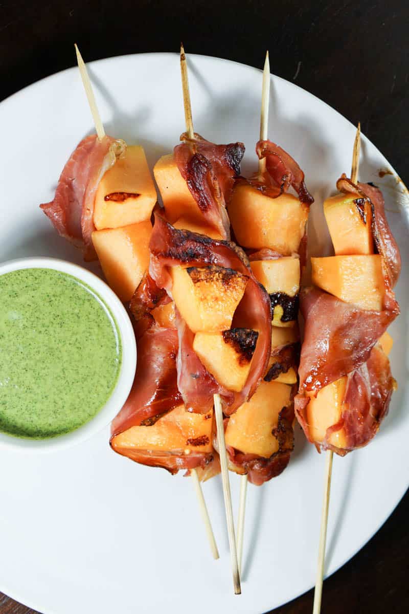 Grilled Cantaloupe Prosciutto Skewers with Mint Chutney Eat Your Way