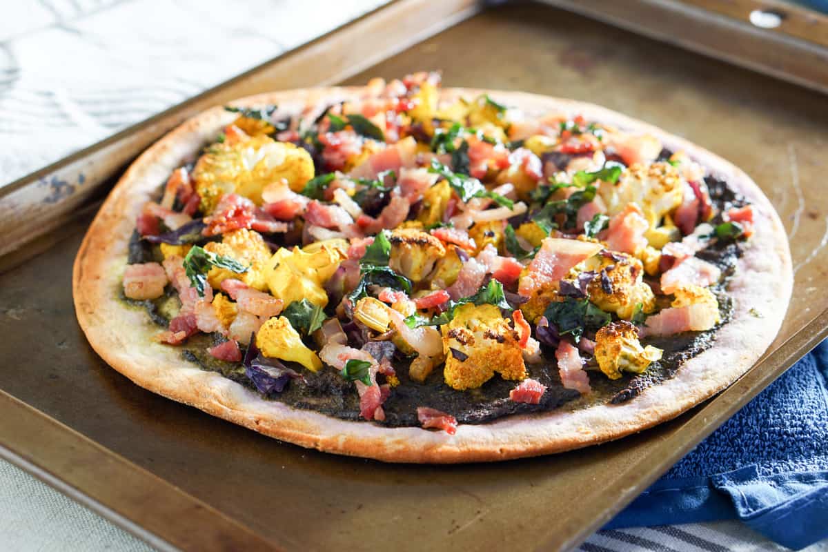 Turmeric Roasted Cauliflower and Kale Sauce Flatbread Eat Your Way Clean