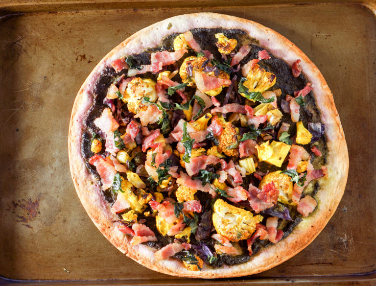 Turmeric Roasted Cauliflower and Kale Sauce Flatbread Eat Your Way Clean
