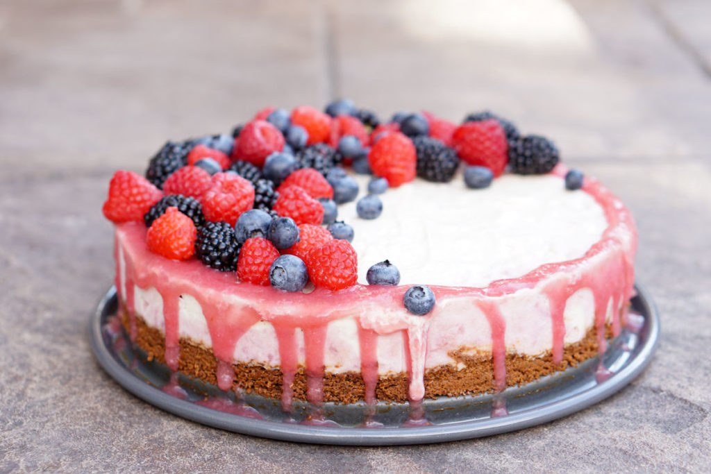 A slightly nutty and naturally fruit flavored Rhubarb Cashew Ice Cream Cake Recipe that's dairy free, gluten free, soy free, egg free and vegan.