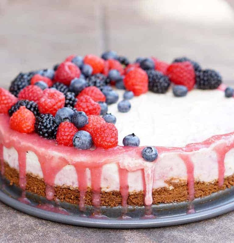 A slightly nutty and naturally fruit flavored Rhubarb Cashew Ice Cream Cake Recipe that's dairy free, gluten free, soy free, egg free and vegan.