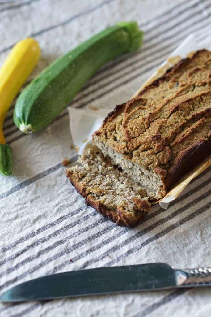 A quick 5-minute blender recipe for individually sized and refined sugar free zucchini bread. This fluffy loaf is naturally sweetened with dates and almond flour and perfect for every morning