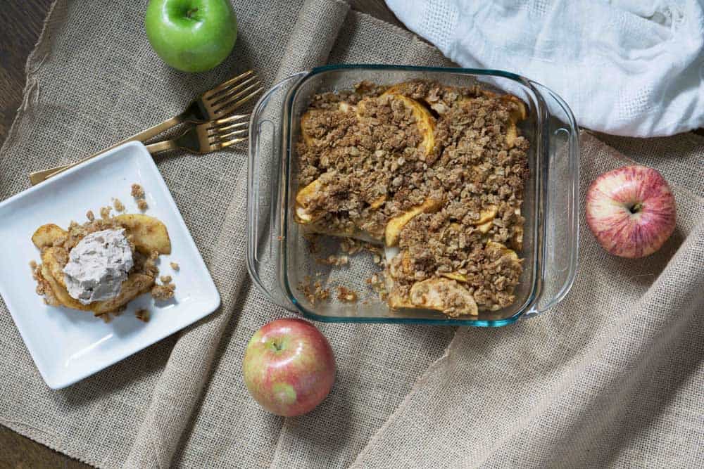 A healthy twist on a classic dessert: this gluten free apple crisp is made from nutritious real foods and nationally sweetened, perfect for health-conscience, dairy free, sugar free or vegan friends!