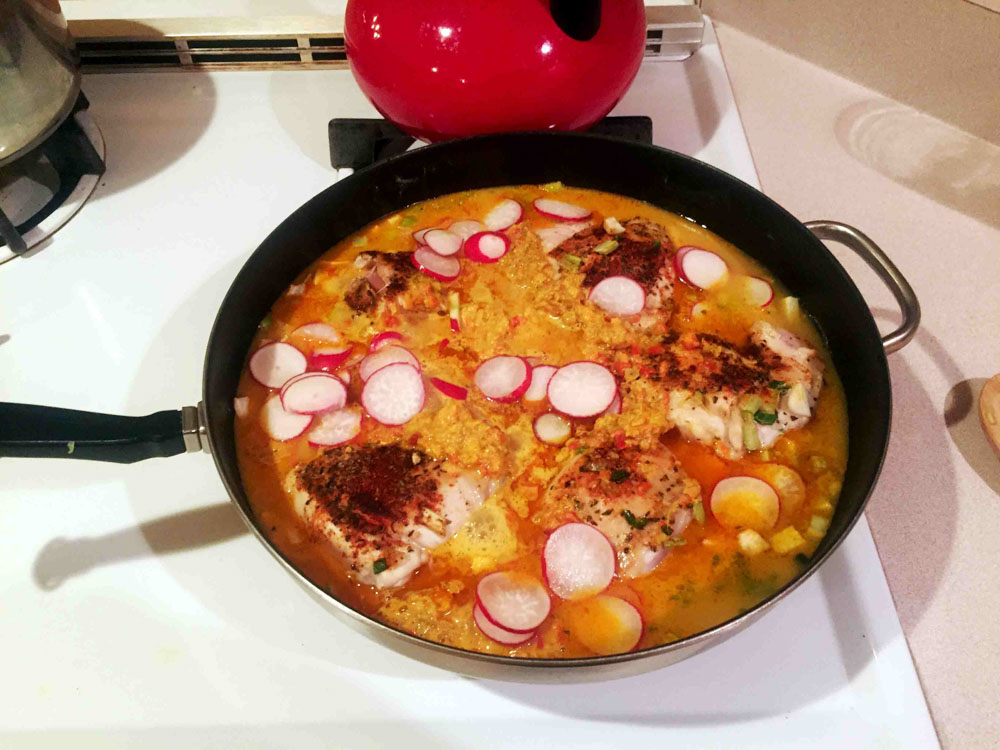 Delicious chicken thai curry made with yai thai curry sauce, radishes, turnips and celery