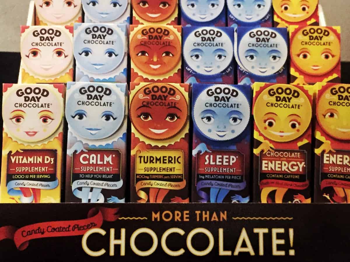 Adult chocolate supplements? Yes please. Good day chocolate makes sleep, Vitamin D, turmeric and probiotic chocolates. 