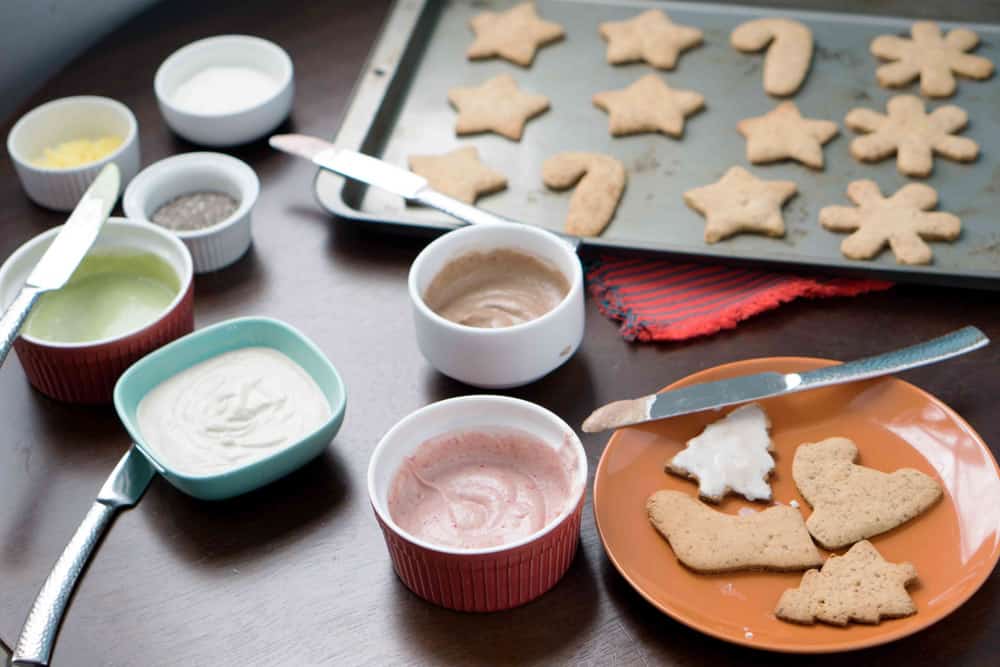 A healthier, gluten free and refined sugar-free upgrade to a classic, ensuring you enjoy the holidays and the morning after: gluten free cut out cookie, frosted with a delicious 2 ingredient blender frosting tinted with real food! all natural