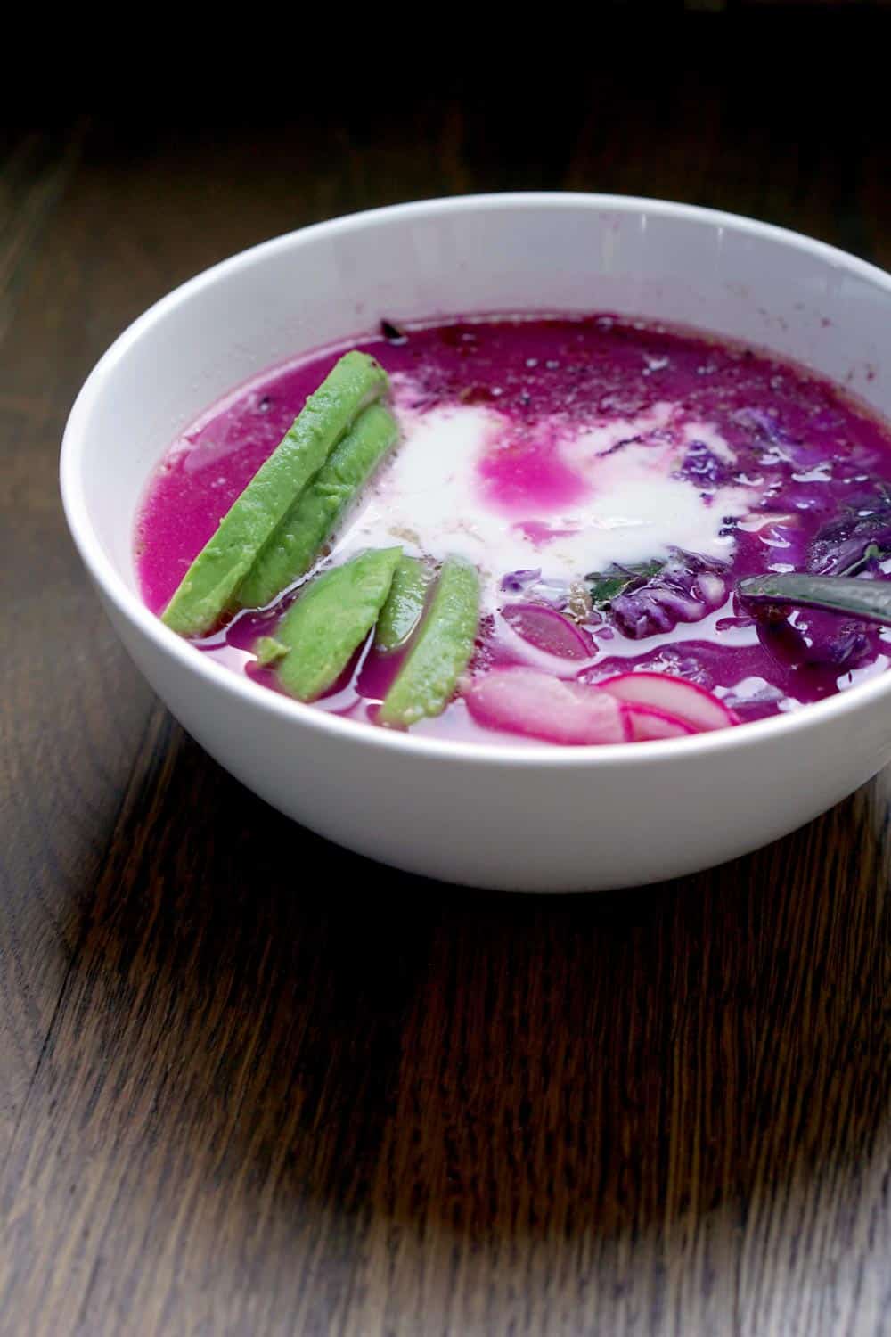 Buddha bowl meets Pho in this pink bone broth bowl full of hearty red veggies and savory gut-healing bone broth