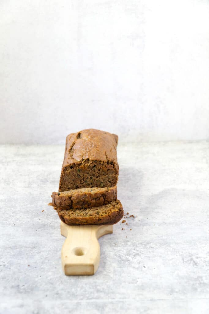 sliced loaf of zucchini bread, paleo