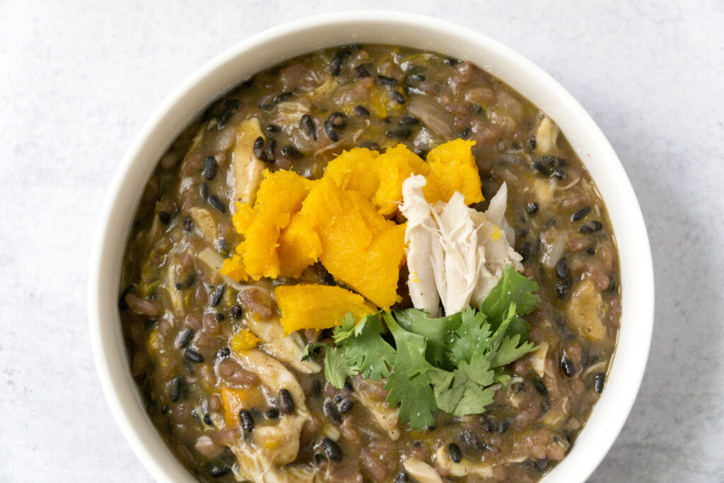 pumpkin black rice risotto with pumpkin and parsley