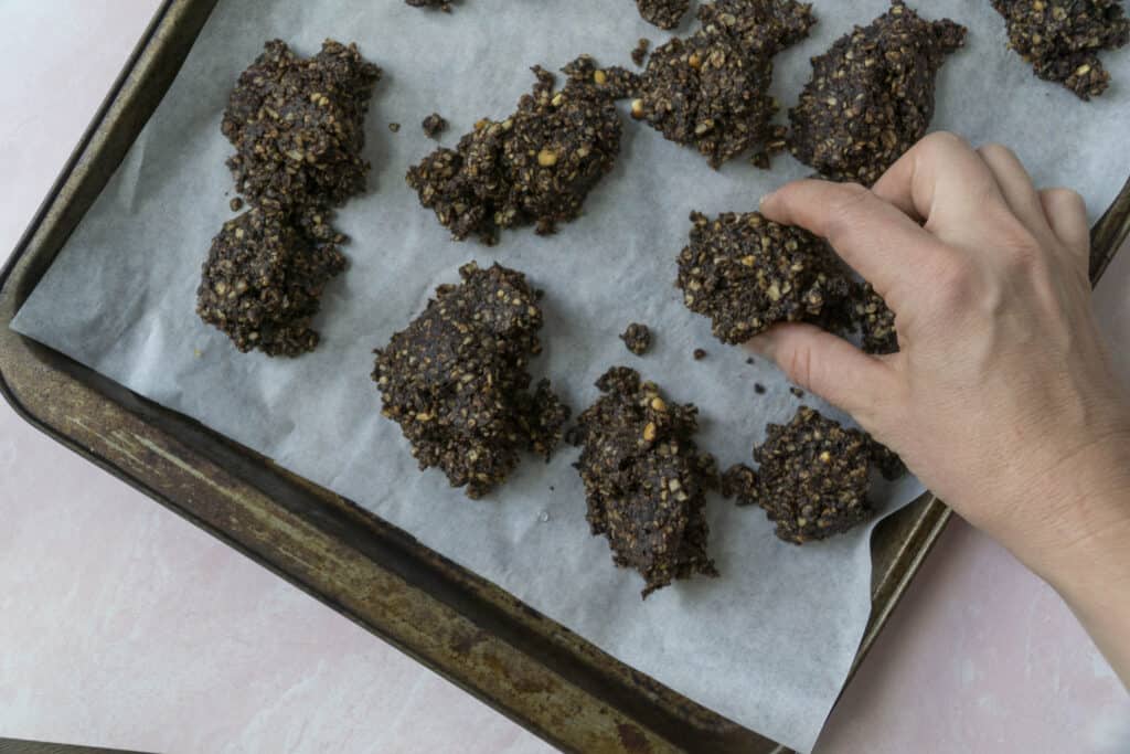 Grabbing a Dark Chocolate Peppermint No Bake Cookies