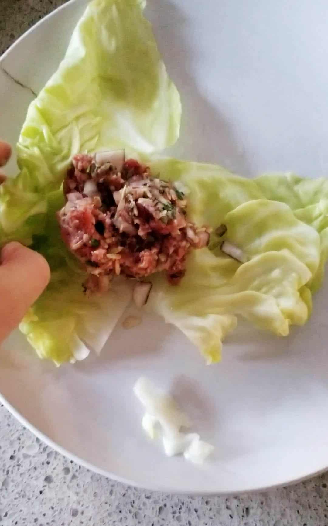 Stuffing the cabbage leaves