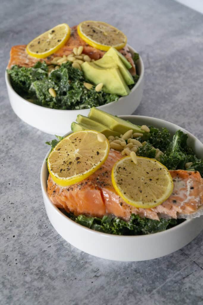 Lemon Baked wild Salmon on Caesar Kale