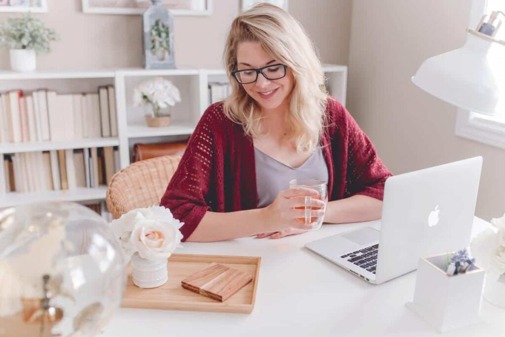 Women happily working form home