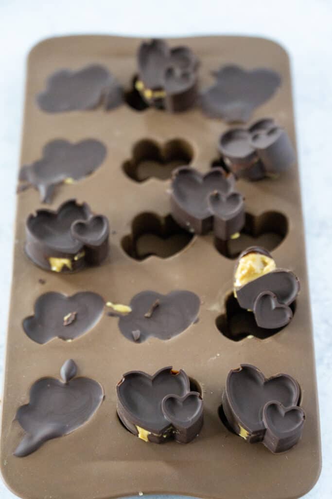 Chocolate Peanut Butter Cup Hearts in Molds