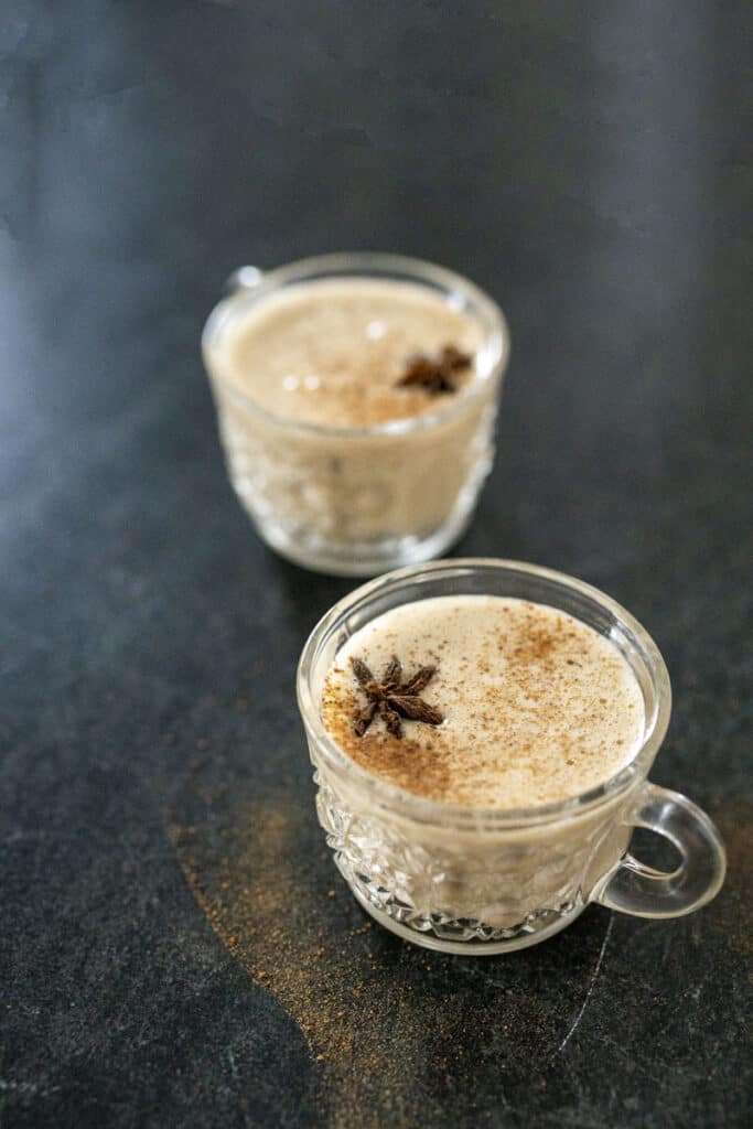 2 glasses of eggnog with nutmeg and anise